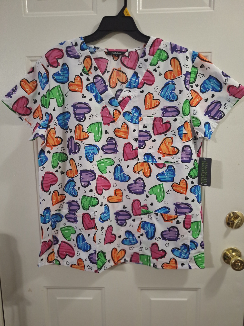 Just Love Women's Scrub Tops Bright Multicolor---Size XL